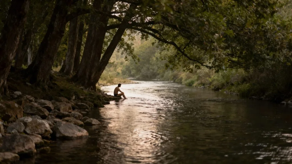 Berges ombragées d’une petite rivière, accès discret et calme