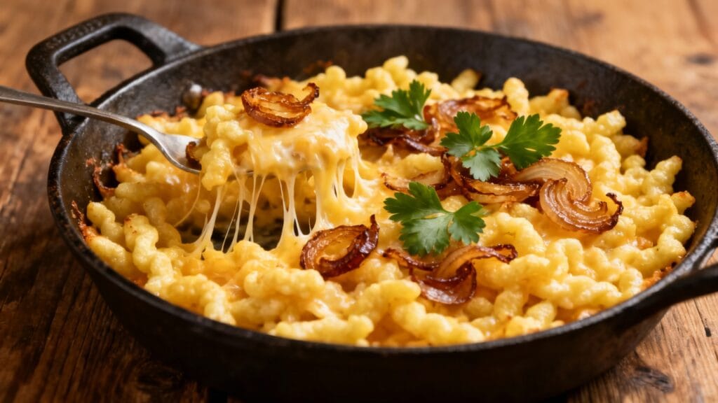 Käsespätzle gratinés, spécialité de pâtes souabes