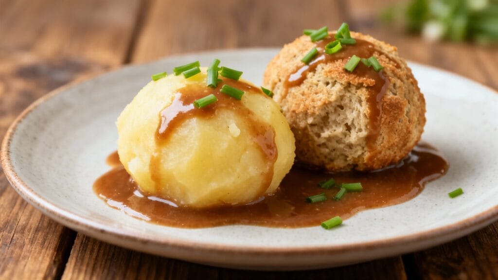 Knödel de pomme de terre et de pain avec sauce