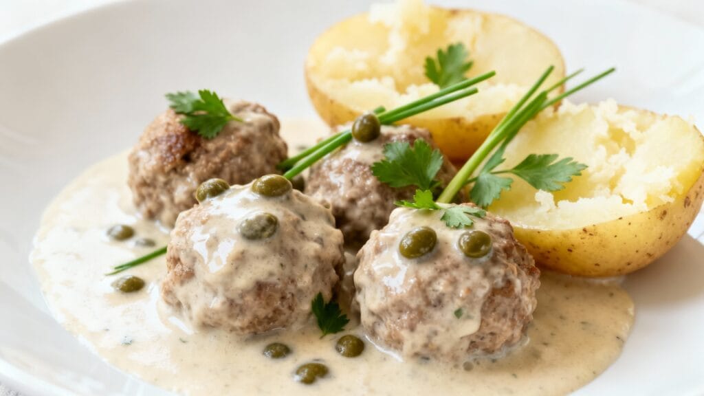 Boulettes allemandes dans sauce blanche aux câpres