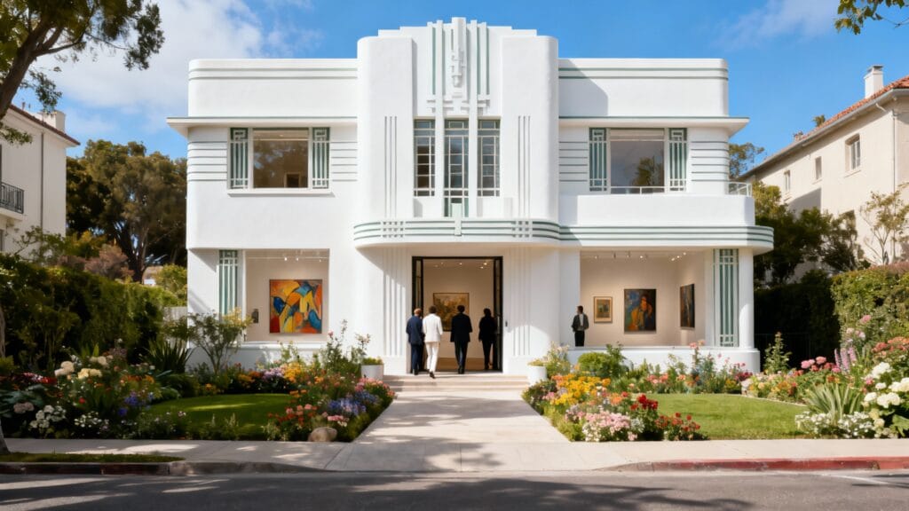Maison art déco abritant une exposition moderne