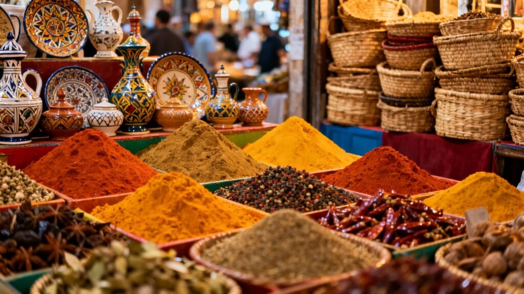 Marché aux épices haut en couleurs au soleil