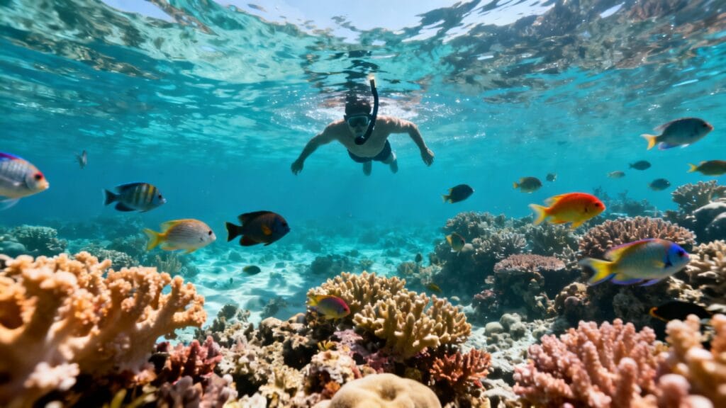 Snorkeling en mer chaude et claire en octobre