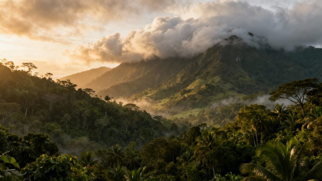 Matin clair puis nuages, saison des pluies au Costa Rica
