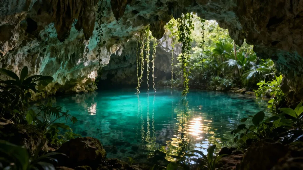 Cénote turquoise au cœur de la jungle mexicaine