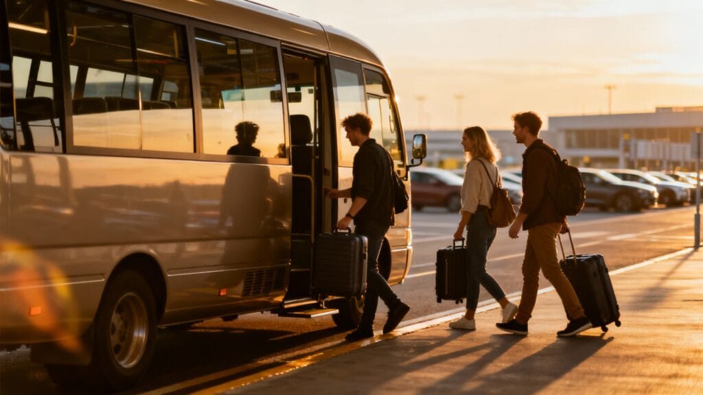 Navette aéroport Charleroi avec voyageurs et bagages