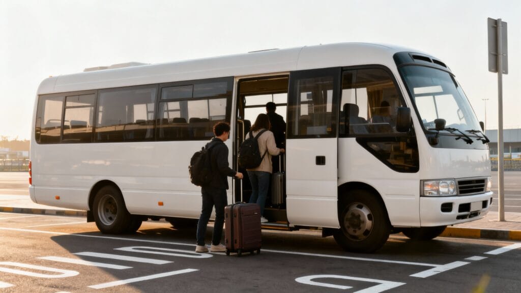 Navette parking T1 Barcelone avec voyageurs et bagages