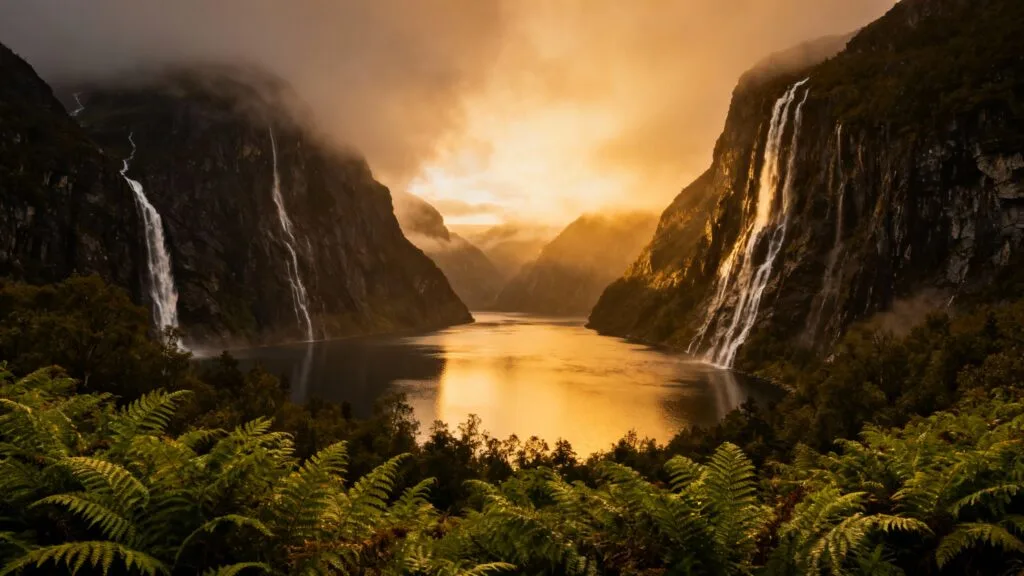 Fjord sauvage et cascades, nature grandiose