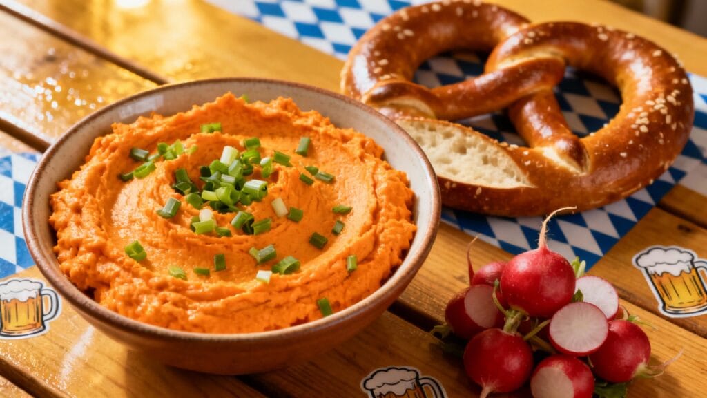 Obatzda crémeux servi avec bretzel et radis croquant