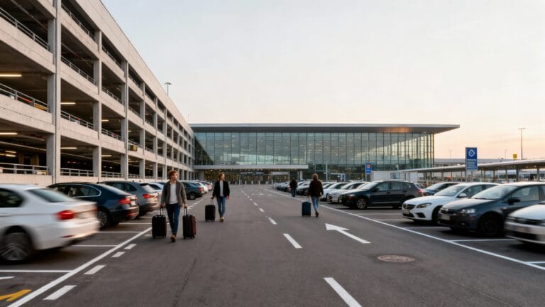 Vue générale du parking aeroport luxembourg avec voyageurs