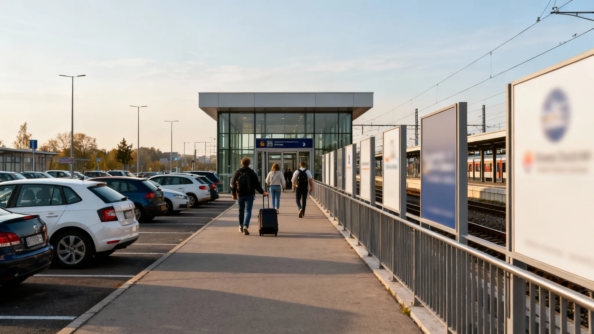 Parking Aix TGV avec voitures et accès piéton vers les quais