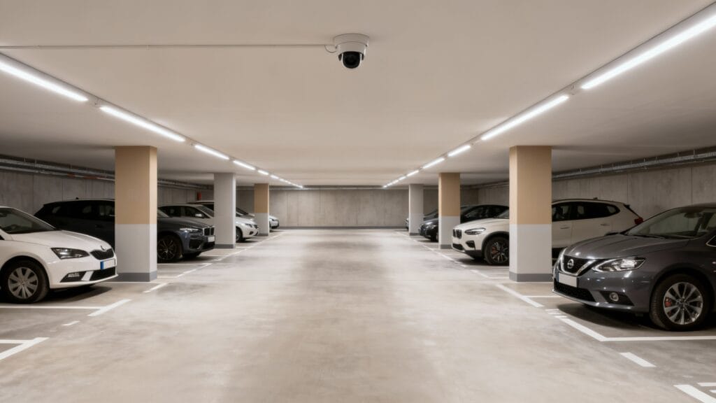 Caméra et allée d’un parking sécurisé Barcelone El Prat