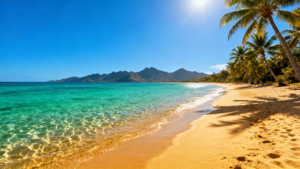 Plage tropicale et eau émeraude, idéale pour nager en avril
