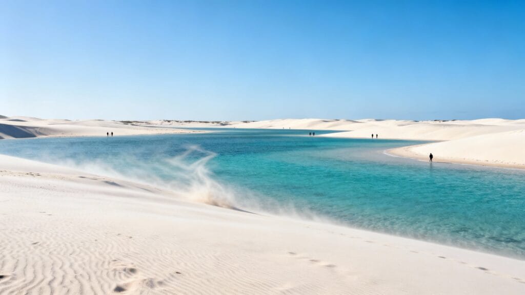 Grande plage sauvage et eau turquoise, vacances au soleil en avril