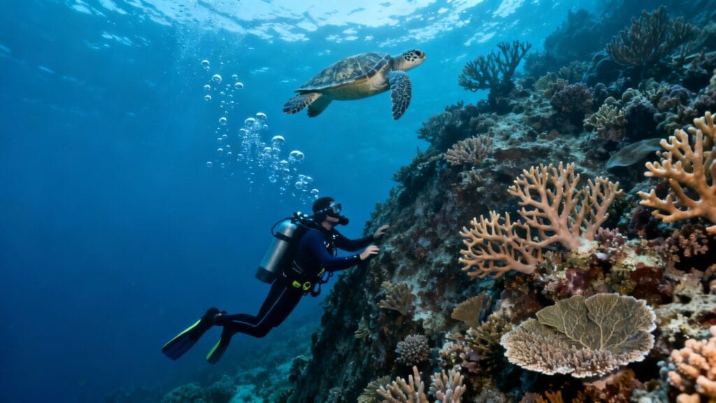 Plongée caribéenne avec tortue et coraux