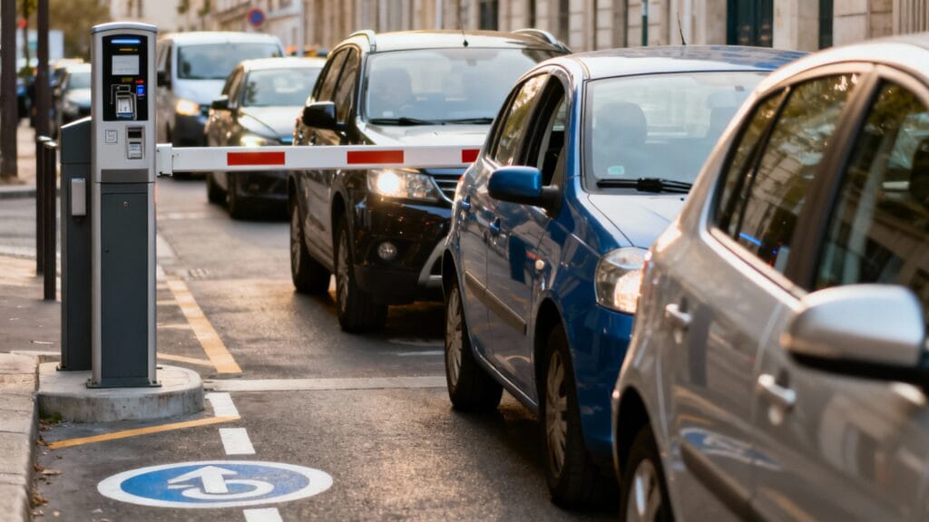 Entrée de parking avec barrière, repère pour le prix parking El Prat