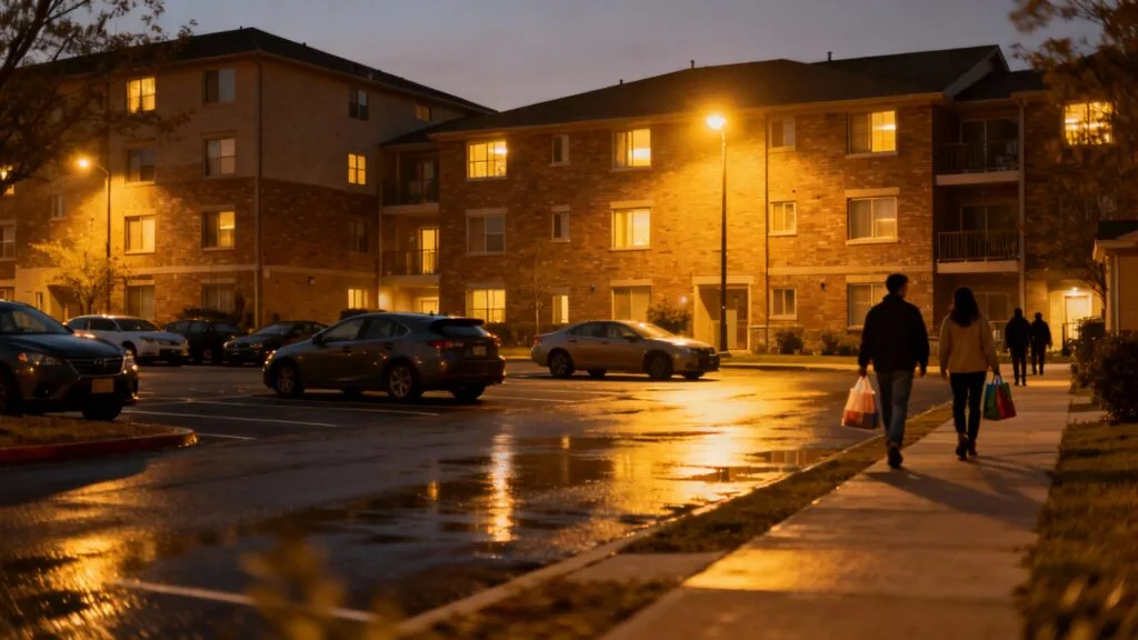 Quartier résidentiel le soir : vigilance dans certains secteurs