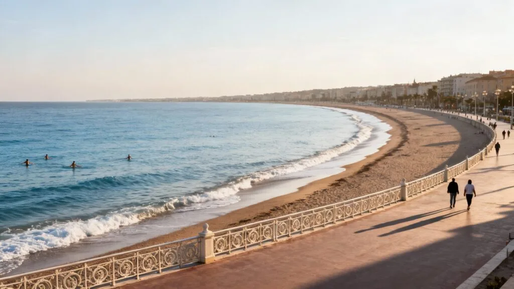 Grande plage urbaine en arc et promenade élégante