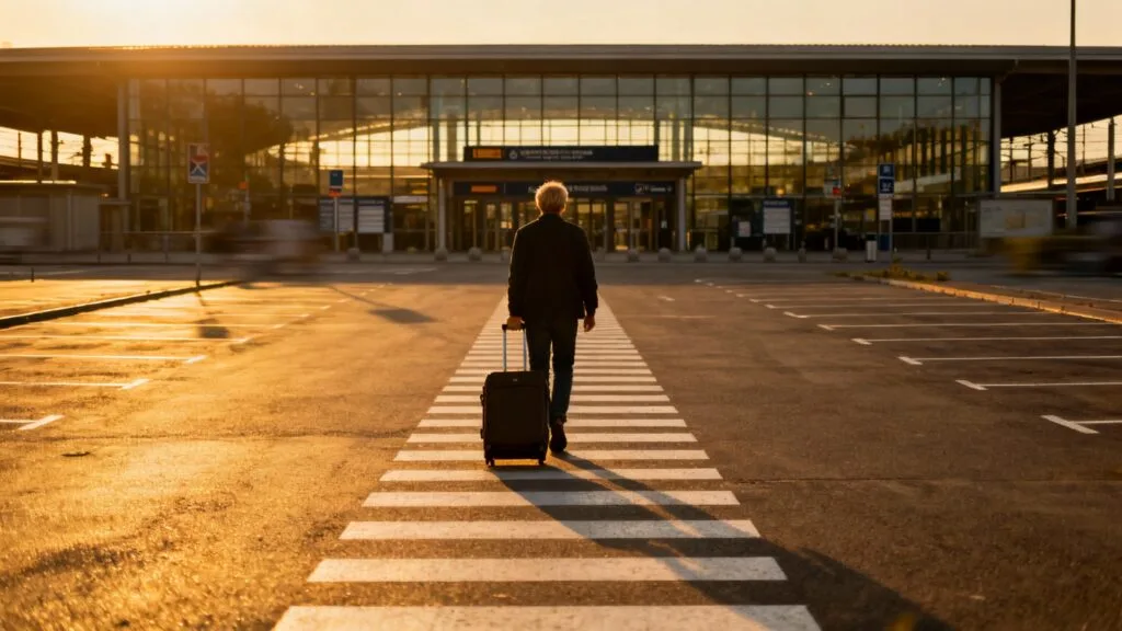 Voyageur rejoignant l’entrée depuis un parking longue durée