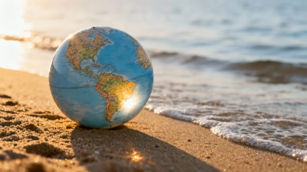 Globe au bord de l’eau pour situer Dubaï en Asie