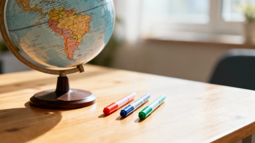 Globe et repères colorés pour la liste des pays en h