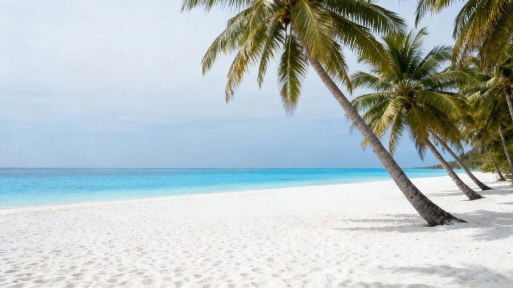 Sable blanc, cocotiers et lagon tiède en avril