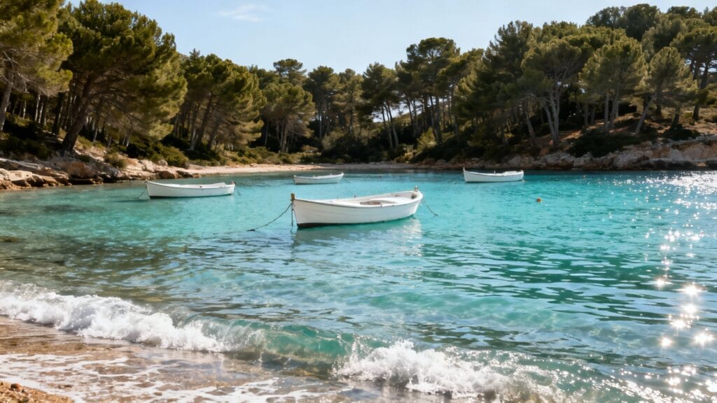 Baie méditerranéenne calme au soleil d’automne