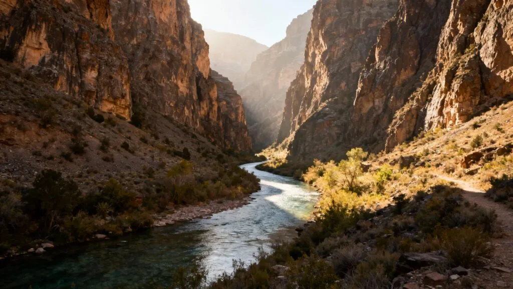 Rivière claire au fond d’un canyon minéral