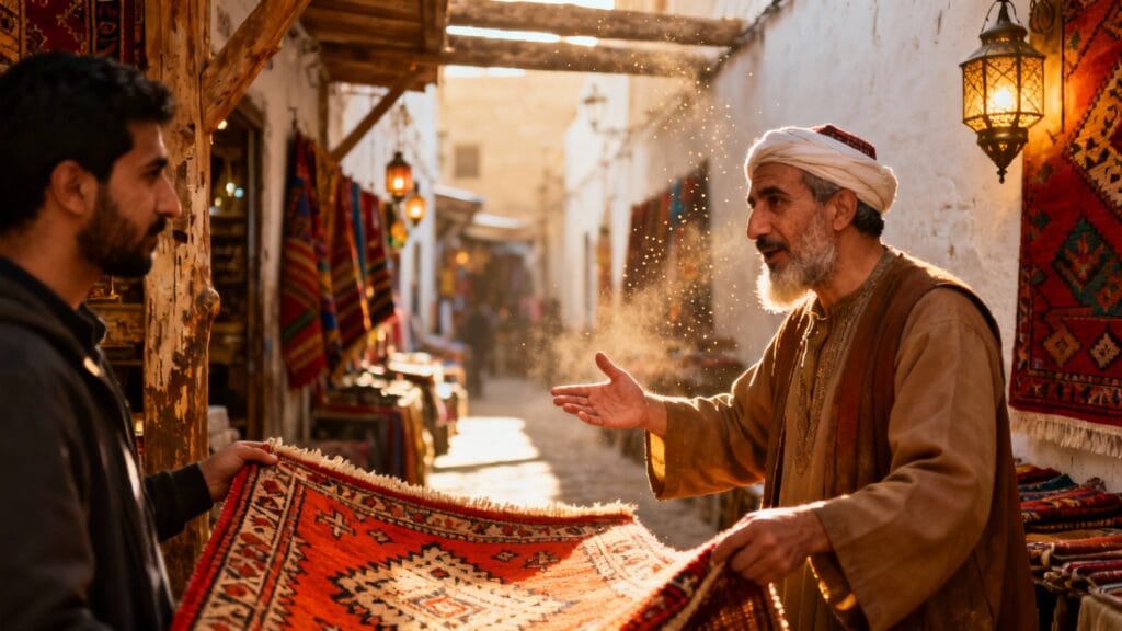 Ruelle animée et échoppes de la vieille médina
