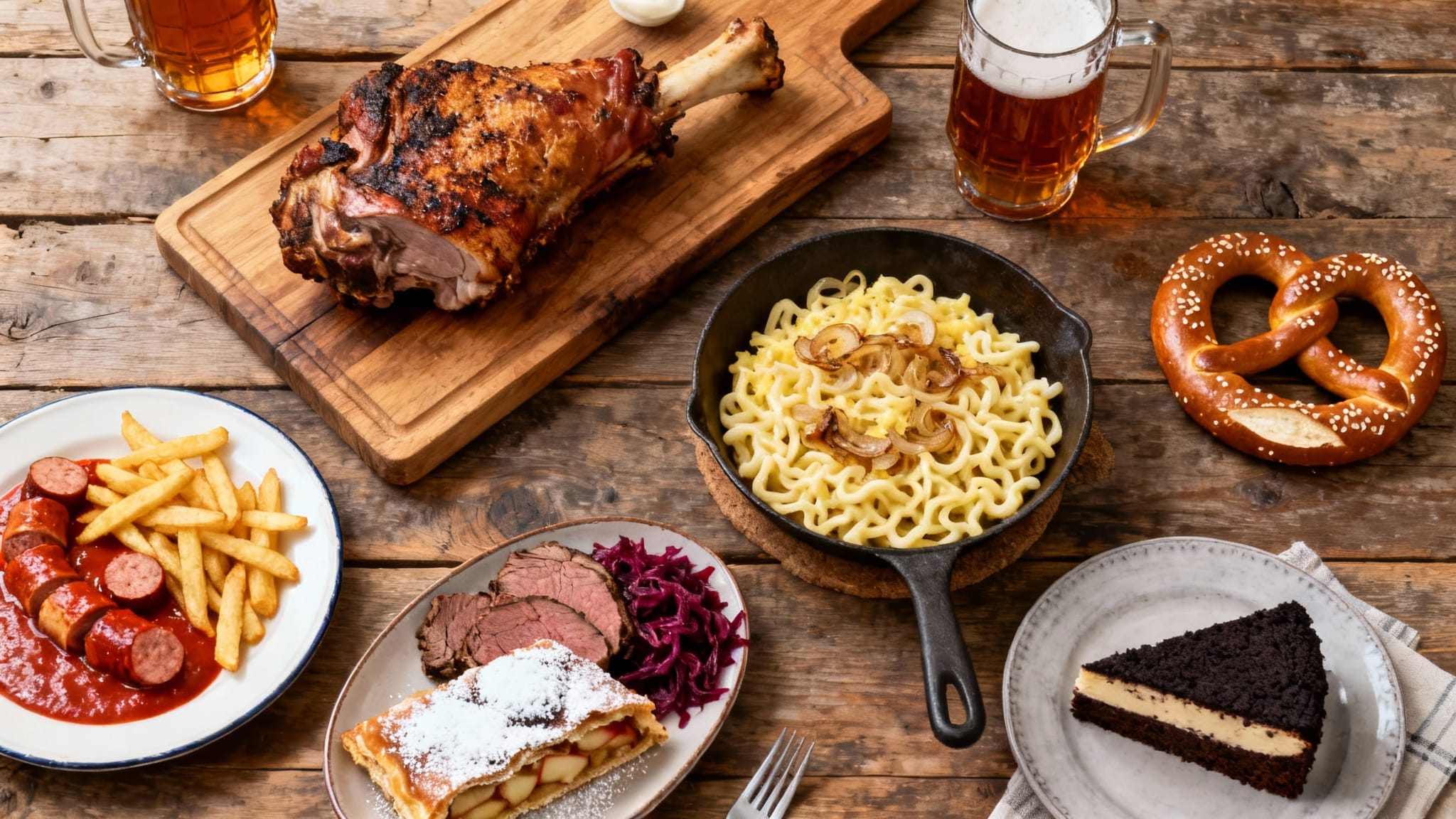 Sélection de spécialités d’Allemagne sur table conviviale