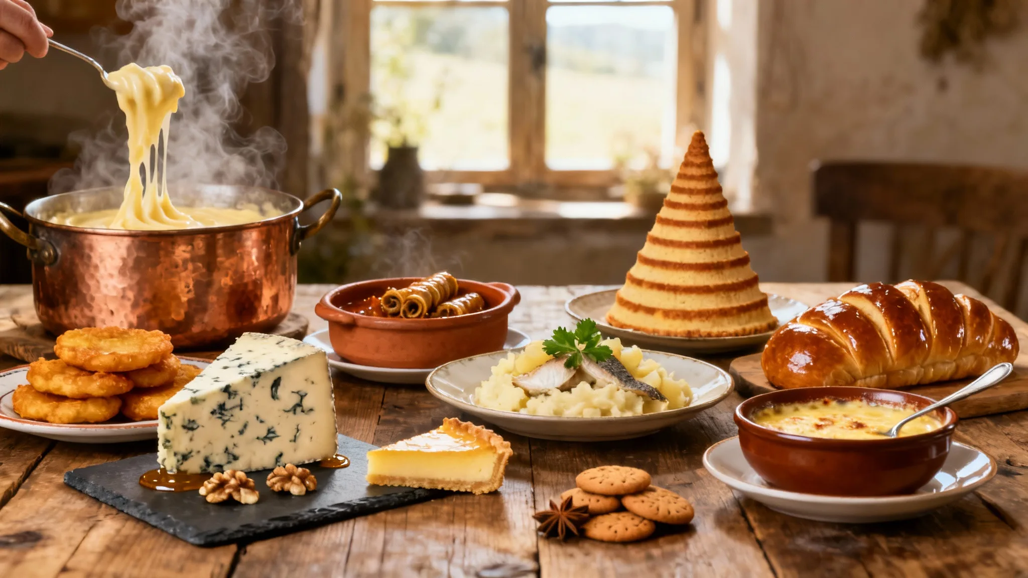 Assortiment de spécialités de l’Aveyron sur table rustique