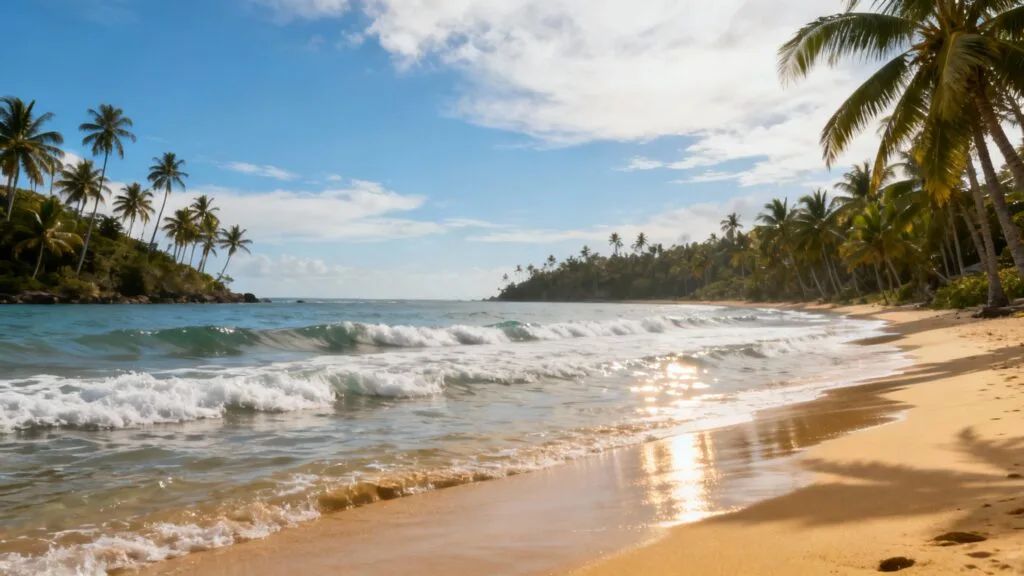 Baie tropicale paisible bordée de palmiers