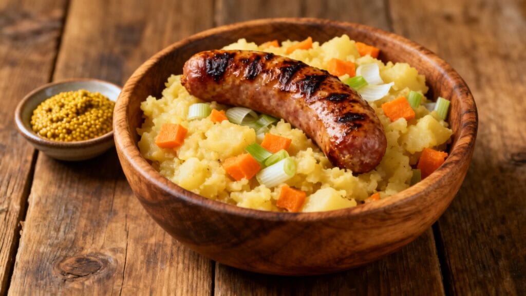 Stoemp aux légumes avec saucisse grillée