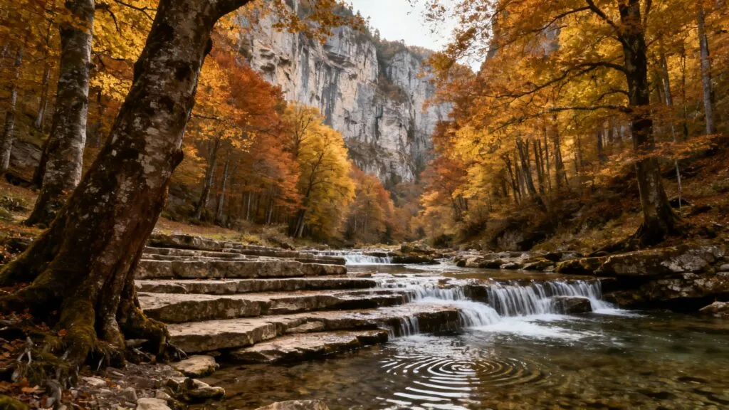 Cascade et canyon boisé dans le nord de l’Espagne