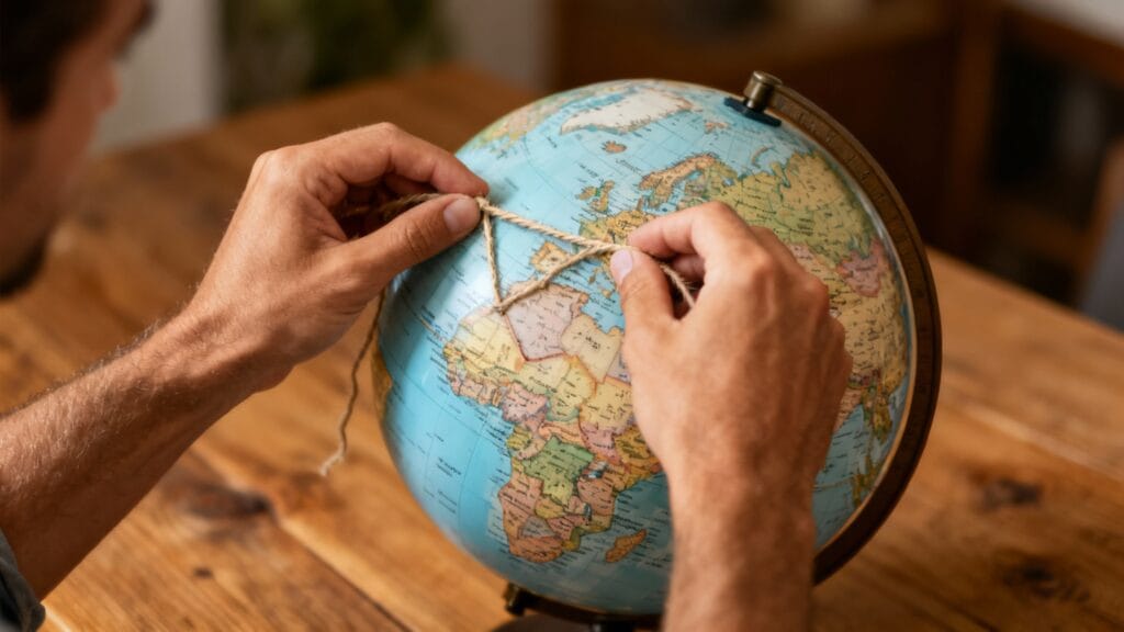Trajet à vol d’oiseau jusqu’à la Nouvelle‑Zélande sur un globe