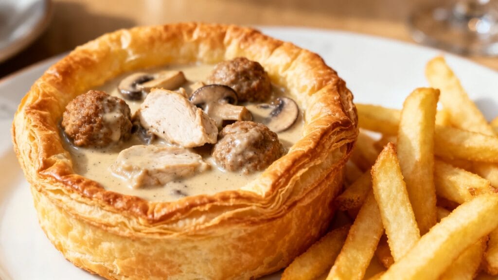 Vol-au-vent croustillant au poulet et champignons