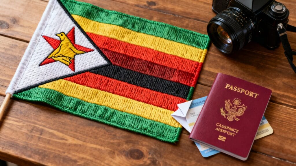 Drapeau du Zimbabwe et matériel de voyage