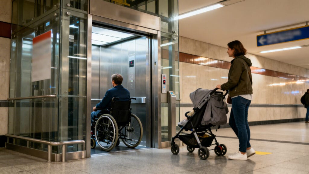 Accès métro avec ascenseur pour itinéraire accessible PMR