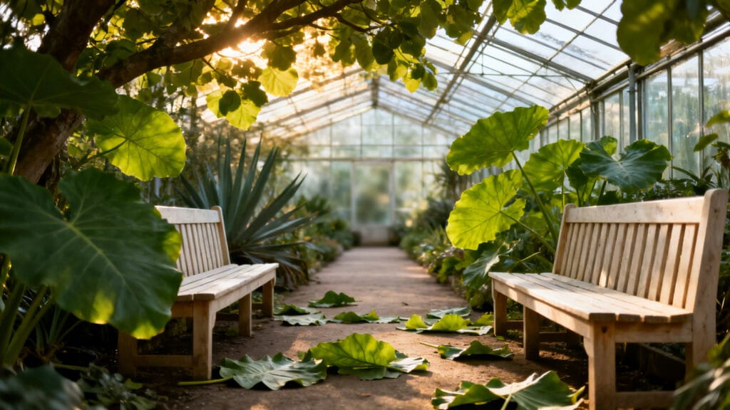 Allée ombragée d’un jardin botanique méditerranéen