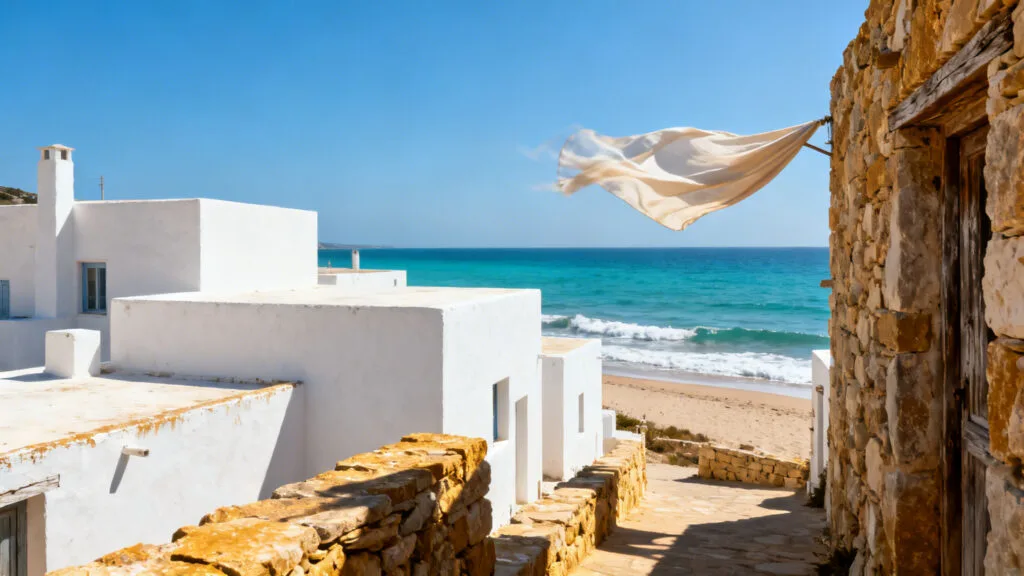 Île grecque ventilée pour éviter la chaleur en août