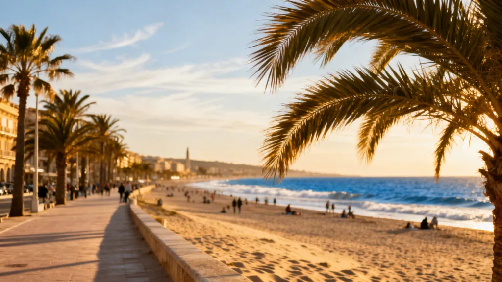 Promenade de plage andalouse au soleil de mai
