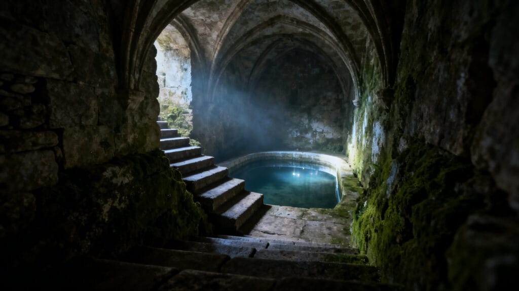 Bain rituel médiéval souterrain en pierre