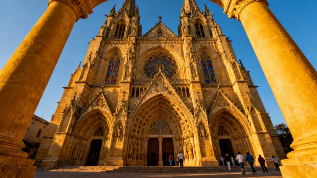 Porche gothique et piliers massifs d’une cathédrale