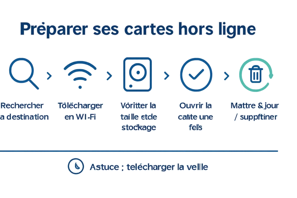 Check‑list pour télécharger des cartes hors ligne