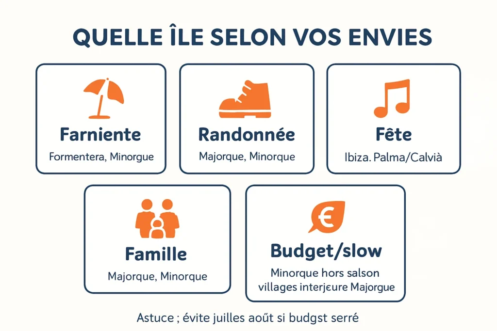 Infographie choix d’île par profil voyageur baléares