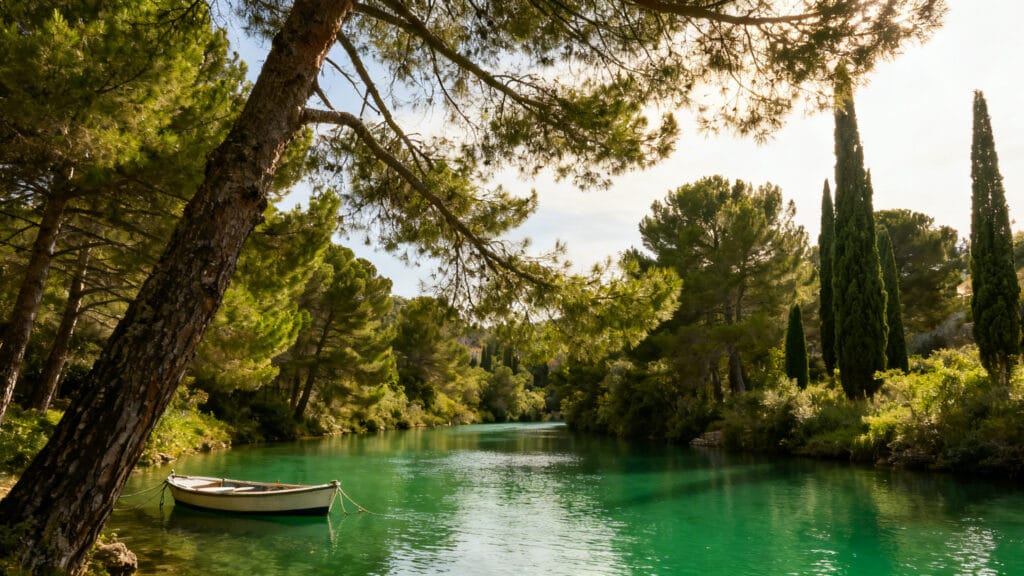 Crique ombragée à l’eau émeraude idéale en famille