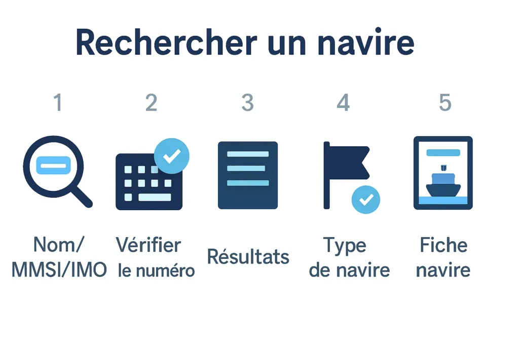 Schéma des étapes pour rechercher un navire MMSI ou IMO