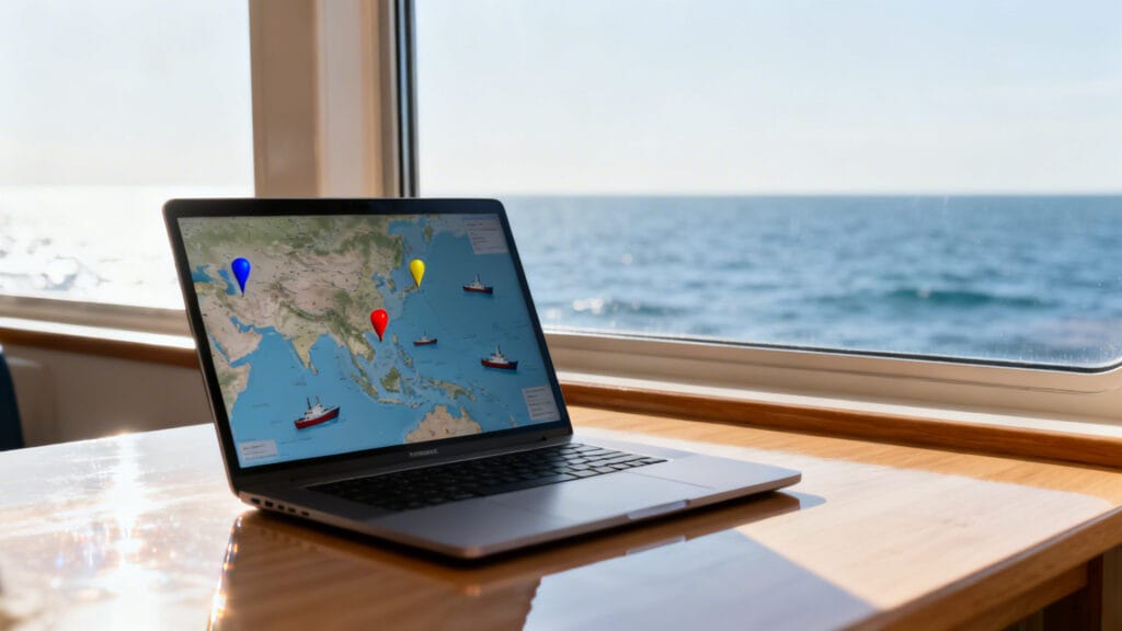 Carte AIS affichant positions, cap et vitesse