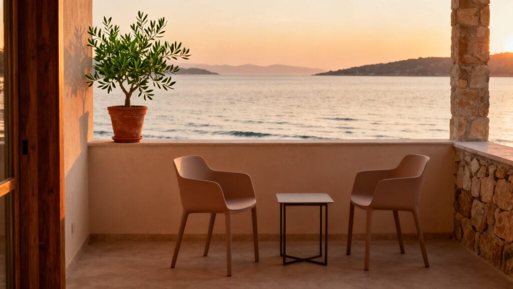 Balcon d’appartement avec vue mer, appartements Ksamil au calme
