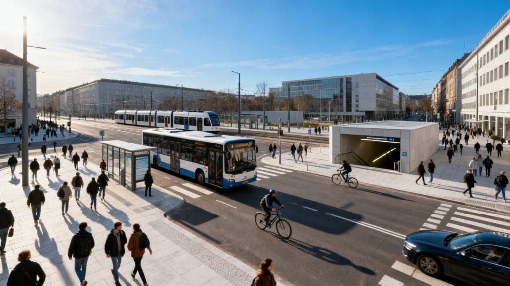 Hub multimodal : métro, RER, bus, tram et vélos